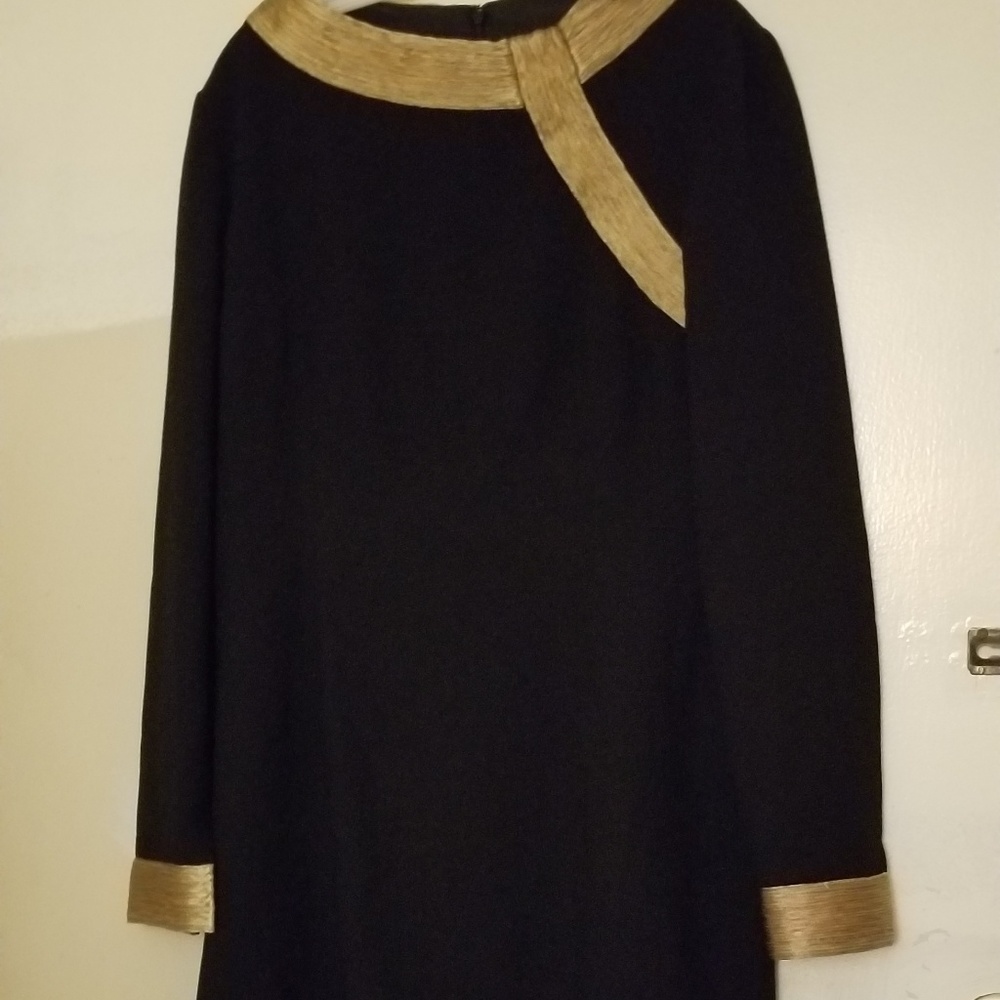 Monique Lhuillier Black Dress with Gold Trim NWT Size 14